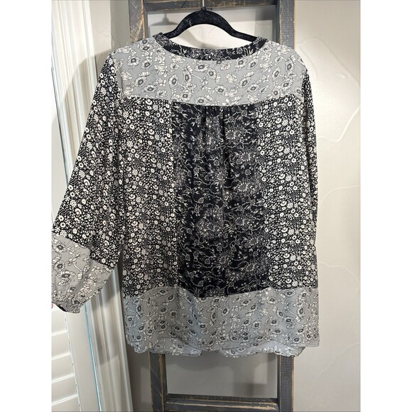 Cynthia Rowley Gray Black  3/4 Sleeve Relaxed Boho 1x Plus Blouse - Picture 2 of 7